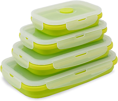 #ad Set Of 4 Collapsible Silicone Food Container Meal Box Airtight Plastic Lids