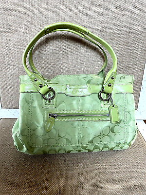 #ad COACH Penelope Satchel Purse F14696 Green Canvas Handbag