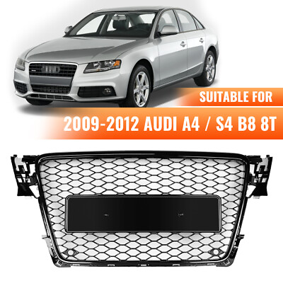 #ad FRONT MESH RS4 STYLE BUMPER HOOD HEX GRILLE BLACK FOR 2009 2012 AUDI A4 S4 B8 8T