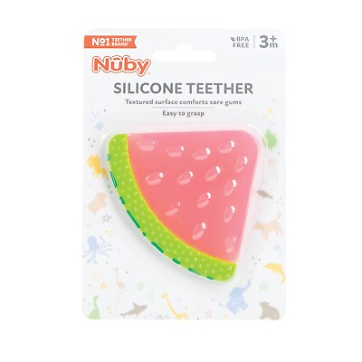 #ad Nuby Watermellon Fruit Slice All Silicone Teether Textured Surface BPA Free