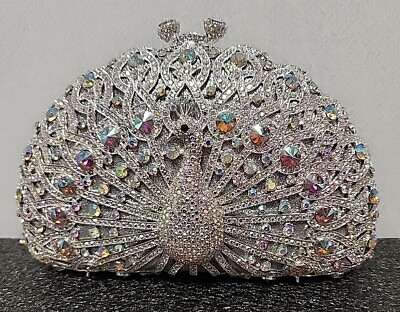 #ad Luxury Evening Bag HARD SHELL Glamorous Peacock Crystal Clutch Bag C