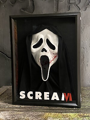 #ad Scream 6 Ghostface Mask In Display Frame Case Horror Movie Collectible Prop Mask
