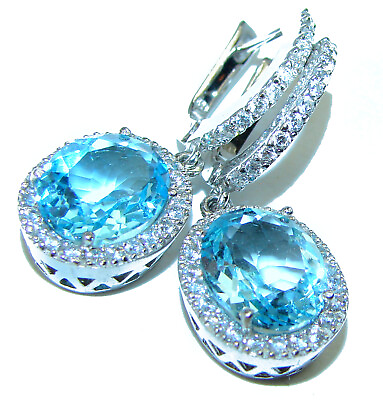 #ad Genuine Swiss Blue Topaz .925 Sterling Silver handcrafted earrings