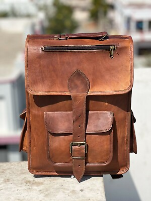 #ad Leather Backpack Men Laptop Computer Rucksack Assorted Color Vintage Travel Bag