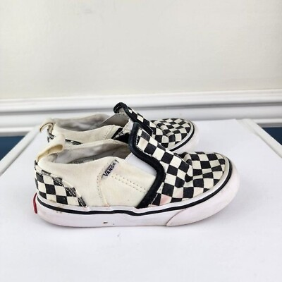 #ad Vans Toddler Black White Checkerboard Slip On Shoes Sz 7