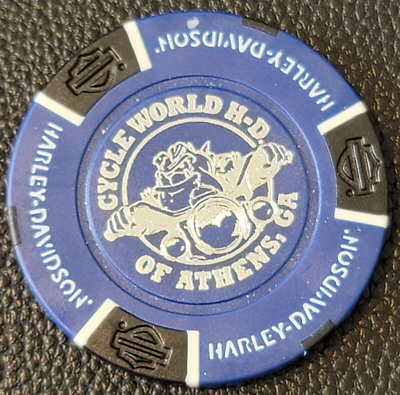#ad CYCLE WORLD HD OF ATHENS GEORGIA Blue Black Harley Poker Chip CLOSED