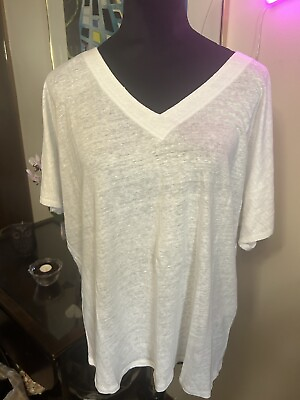 #ad Womens Chicos Size 3X 100% Linen Thin White Shirt NWOT V Back
