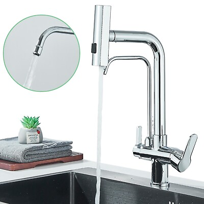 #ad Chrome Kitchen Mixer Faucet 3Way with Pull Out Sprayer Water Filter Purifier Tap