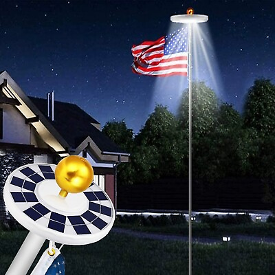 #ad 20FT 25FT Retractable Aluminum Flagpole with US Flag and LED Solar Powered Light