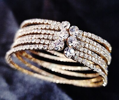 #ad Gold Rhinestone Cuff Bangle Bracelet Crystal Jewelry Prom Pageant Bridal Gift