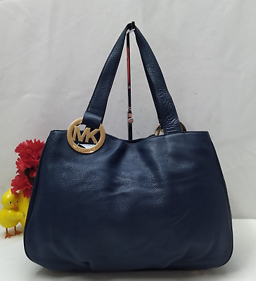 #ad Michael Kors Fulton Navy Blue Leather Shoulder Bag