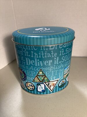 #ad Girl Scouts Oval Collectors Tin Turquoise Patches Design 5.25 Hquot; x 5quot; W 2009