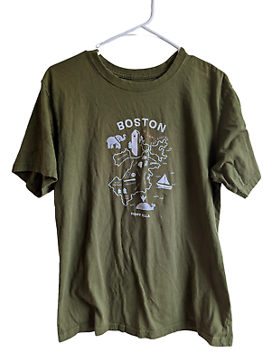 #ad Ivory Ella Womens Army Green Boston Map Graphic T shirt Elephant Size Small