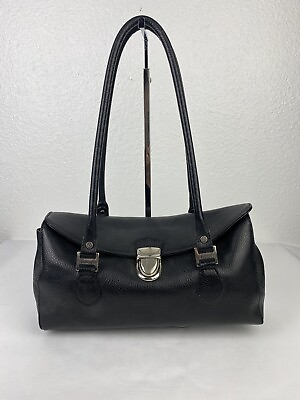 #ad Vintage Valentina Black Pebbled Leather Purse Tote Shoulder Bag Baguette