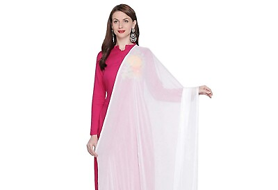 #ad White Solid Plain Chiffon Bollywood Indian Pakistani Dupatta Ethnic scarf Wrap