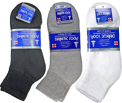 #ad 3 12 Pairs Diabetic Ankle Quarter Crew Socks Health Cotton Men Women Circulatory