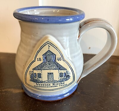 #ad Deneen Pottery Vereins Kirche Coffee Mug Cup Fredericksburg Texas Blue glaze