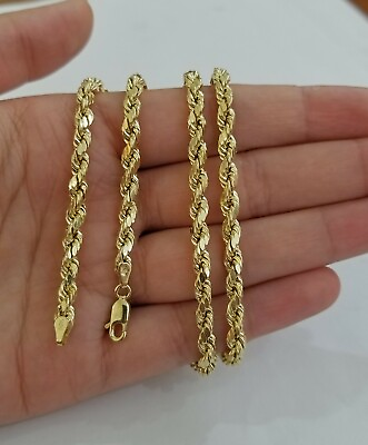 #ad Mens REAL 10k Yellow Gold Rope Chain Necklace Diamond Cuts 4mm 25quot; For Pendant