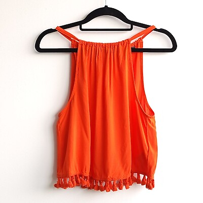 #ad NEW LOOK Women#x27;s Halter Top Size 8 Orange Tassel Cropped
