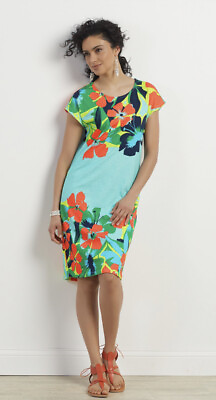 #ad NEW Soft Surroundings Leilani Floral Print Summer Dress Aqua Tropical Multi XS