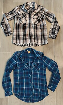 #ad Guess Plaid Rhinestones Western Long Sleeve Shirt Blouse Size Small Lot of 2