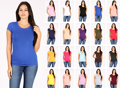 #ad Women#x27;s Premium Basic Tee T Shirt Soft Cotton Short Sleeve Round Neck Solid Top