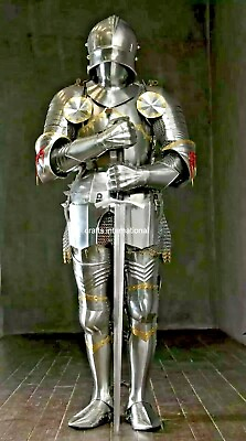 #ad Medieval Knight Suit Of Armor Templar Combat Full Body Armour Stand and base