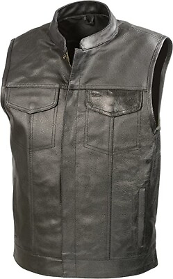 #ad NWT SOA Mens Leather Club Style Vest With Gun Pocket Size 3XL Black $130 GG183