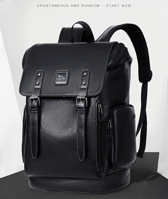 #ad New Fashion Men Leather School Backpack Waterproof Laptop Travel Bag AU