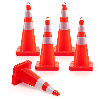 #ad 10 Pack Traffic Safety Cones 28quot; PVC Orange Cones W Reflective Collar amp; Handle