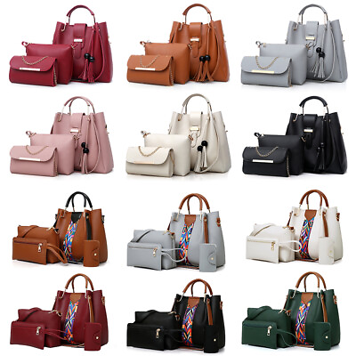 3Pcs 4Pcs Set Women PU Leather Handbag Satchel Purse Tote Hobo Shoulder Bag