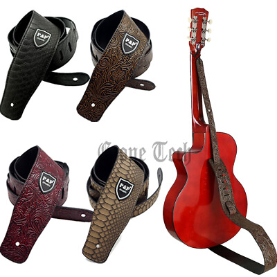 #ad Adjustable PU Leather Guitar Strap Embossed for Acoustic Electric Bass Guitar