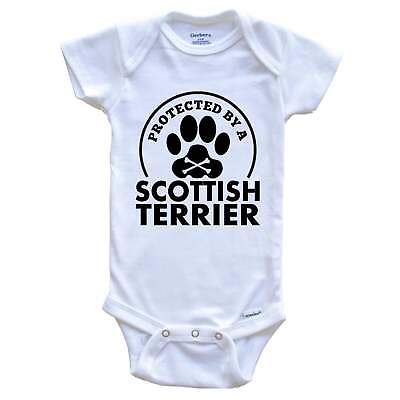 #ad Protected By A Scottish Terrier Funny Dog One Piece Baby Bodysuit