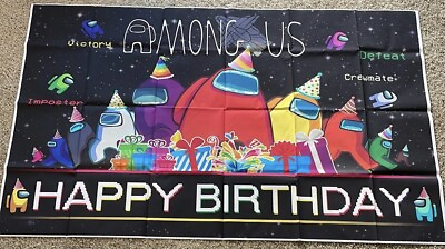 #ad Among Us Happy Birthday Backdrop Banner Photo Background Party Supplies 5x3ft