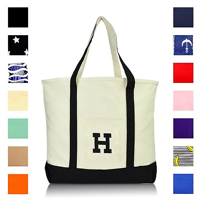 #ad DALIX Initial Tote Bag Personalized Monogram Zippered Top Letter H