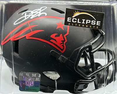 #ad NFL Deion Branch Signed Patriots Alternate Eclipse Black Matte Mini Helmet BAS