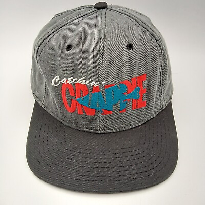 #ad Vintage Catchin Crappie Snapback Hat Trucker Cap Gray Black Bill Embroidered USA