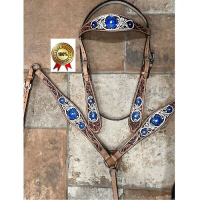 #ad Western Horse Leather Headstall amp; Breast Collar Tack Set Free Ship