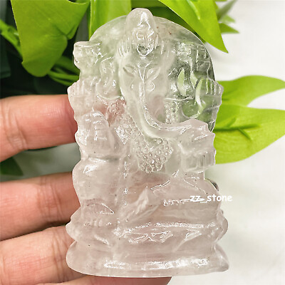 #ad 3.1quot; Natural Clear Quartz Hand Carved quot;Ganeshquot; Crystal Elephant Carving Healing