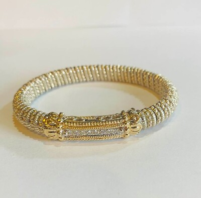 #ad Alwand Vahan Diamond Bangle Bracelet with hidden closure SS amp; 14K Gold 8mm width