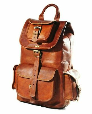 Backpack Leather Bag Brown Rucksack Genuine Vintage Men#x27;s Travel Laptop New 20quot; $49.17