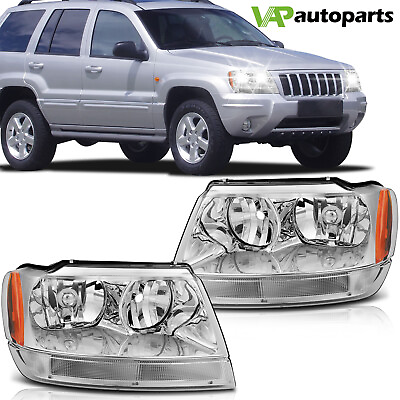 #ad Fits 1999 2004 Jeep Grand Cherokee Headlights Assembly Pair Replacement Headlamp