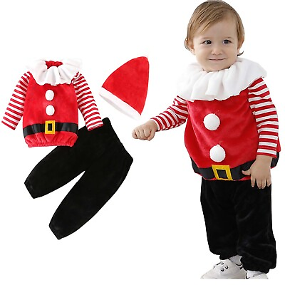 #ad Baby Boys Girls Christmas Set Xmas Santa Striped T shirt Vest Long Pants Hat