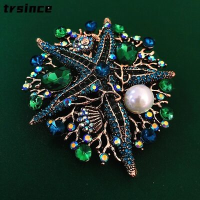 #ad Vintage Animal Brooches Gold Color Alloy Pearl Crystal Brooch Lady Party Pins