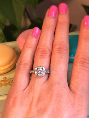 #ad 1Ct Princess Genuine Moissanite Halo Engagement Ring 14k White Gold 925 Silver 7