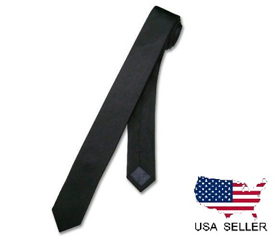 #ad NEW Men Boy Black Skinny Slim Retro Tie Narrow 2quot; Wide Thin Necktie Solid Color