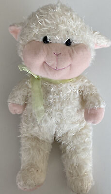 #ad White Lamb Plush 16quot; Pink Yellow Bow Shaggy Sheep Farm Friend Midwood Brand