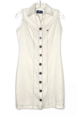 #ad Regatta Girl Linen Blend Button Front Sleeveless Dress Beige Women#x27;s Size 1