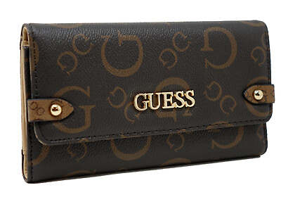 #ad NEW GUESS Women#x27;s Large Logo Slim Clutch Wallet Clutch Bag Natural Brown