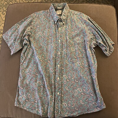 #ad Vintage Paisley CHAPS Ralph Lauren Green Short Sleeve Button Up Shirt Size Large